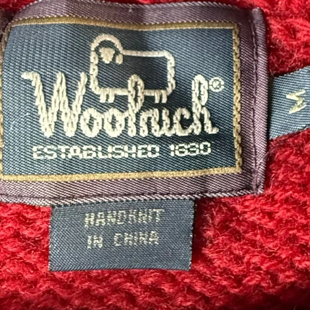 Woolrich Handknit Pure Wool Sweater Medium Ruby Red Excellent Nordic Cable Knit - Picture 4 of 7